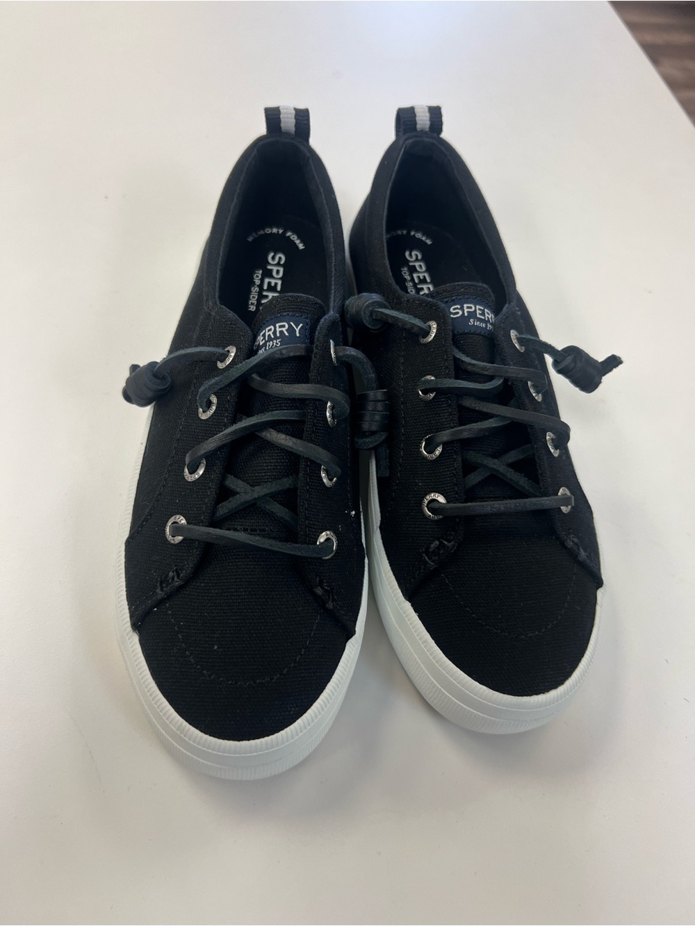 Sperry Black Canvas Low-Top Sneakers with White Soles